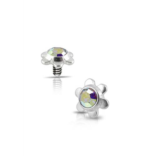 316L Surgical Steel Flower Jeweled Dermal Anchor Tops - Monster Piercing