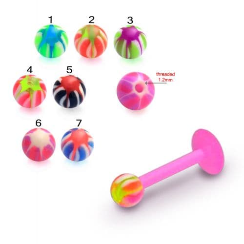 UV Pink Labret with Tye-Dye UV Ball (Pack of 10) - Monster Piercing