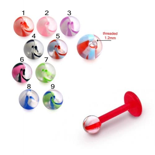 UV Red Labret with Marble UV Balls (Pack of 10) - Monster Piercing
