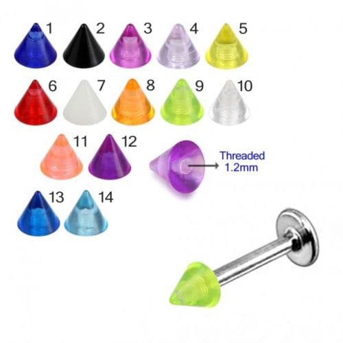 316L Surgical Steel Labret with Transparent Neon UV Cone (Pack of 10) - Monster Piercing