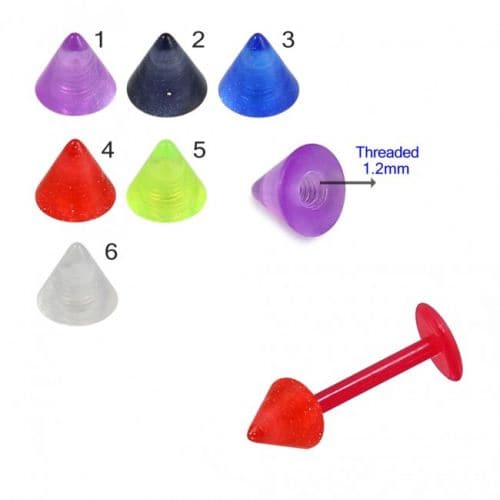 UV Red Labret with Primary Colour UV Cone (Pack of 10) - Monster Piercing