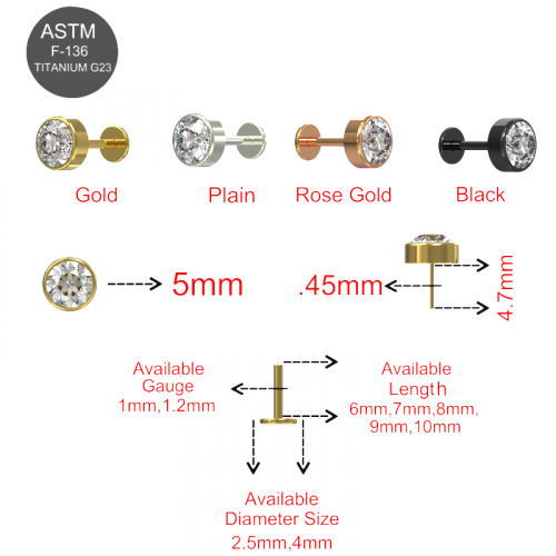 G23 Titanium Thread-less Push-Fit Labret With Round CZ Top - Monster Piercing