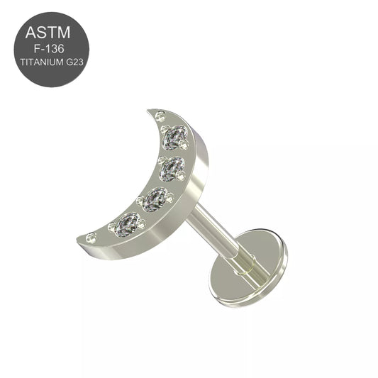 G23 Titanium CZ Studded Crescent Threadless Push-Fit Labret - Monster Piercing