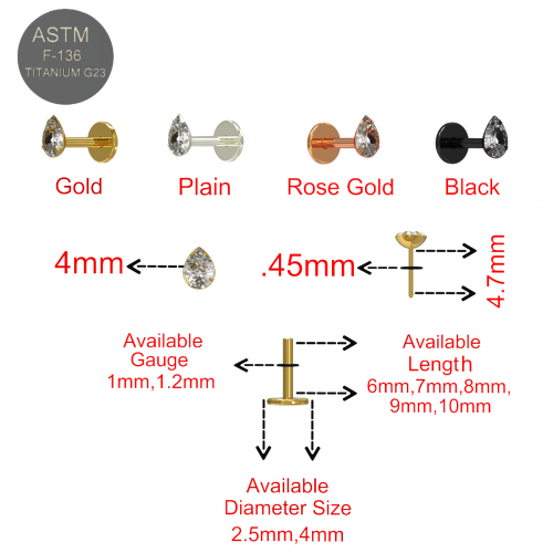 G23 Titanium Thread-less Push-Fit Labret With Tear Shape Stone - Monster Piercing