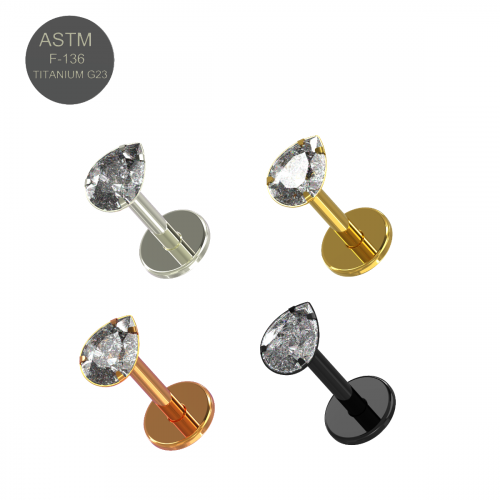 G23 Titanium Thread-less Push-Fit Labret With Tear Shape Stone - Monster Piercing