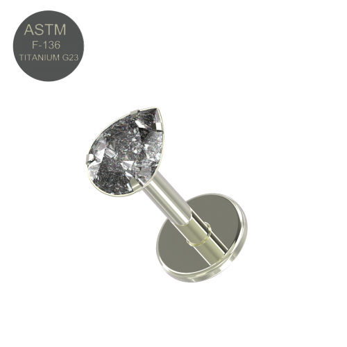 G23 Titanium Thread-less Push-Fit Labret With Tear Shape Stone - Monster Piercing