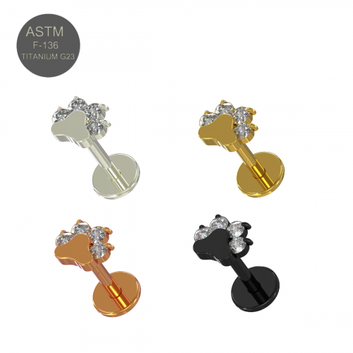 G23 Titanium Jewelled Paw Threadless Push-Fit Flatback Stud - Monster Piercing