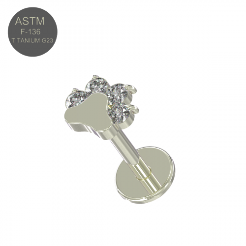 G23 Titanium Jewelled Paw Threadless Push-Fit Flatback Stud - Monster Piercing