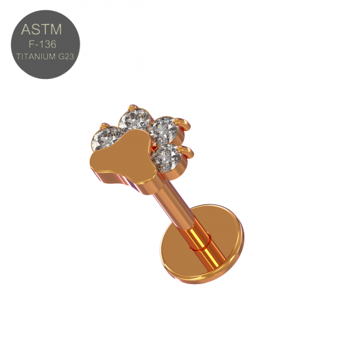 G23 Titanium Jewelled Paw Threadless Push-Fit Flatback Stud - Monster Piercing