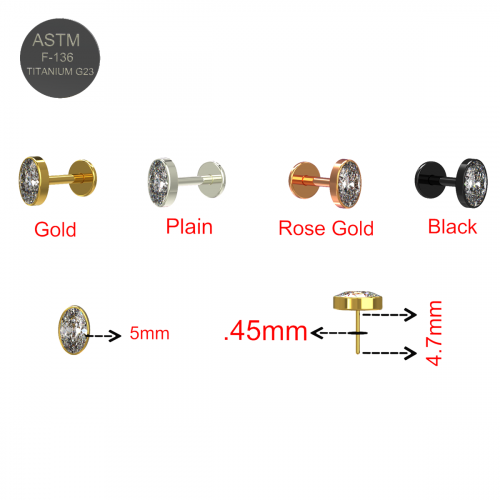G23 Titanium Oval CZ Jewelled Thread-less PushFit Flatback Stud - Monster Piercing