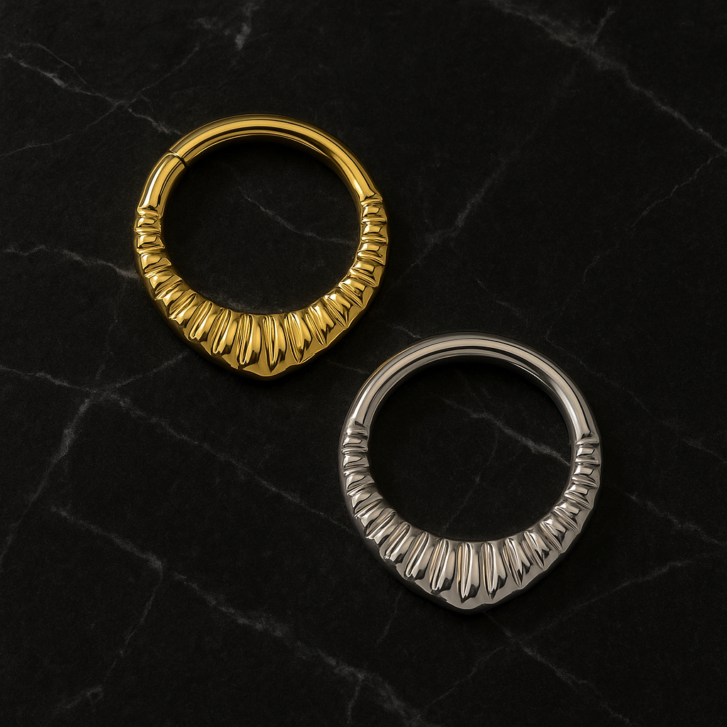 Gold and silver G23 Titanium Carved Teardrop Clickers