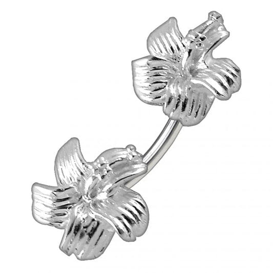 925 Sterling Silver Hibiscus Flower Pair Spinal Ring - Monster Piercing