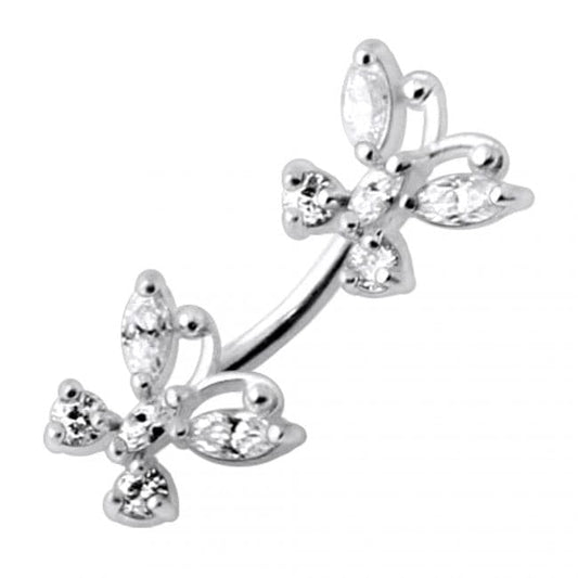 925 Sterling Silver Jewelled Butterflies Spinal Belly Ring - Monster Piercing