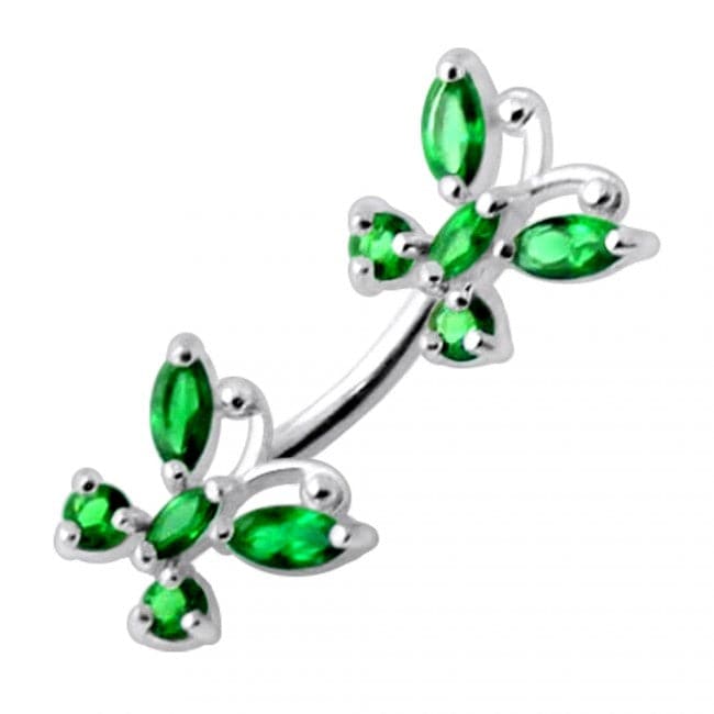 925 Sterling Silver Jewelled Butterflies Spinal Belly Ring - Monster Piercing