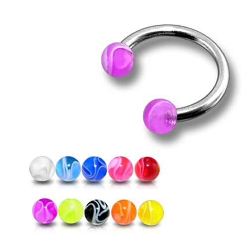 316L Surgical Steel Circular Barbell With Marble UV Balls (Pack of 10) - Monster Piercing