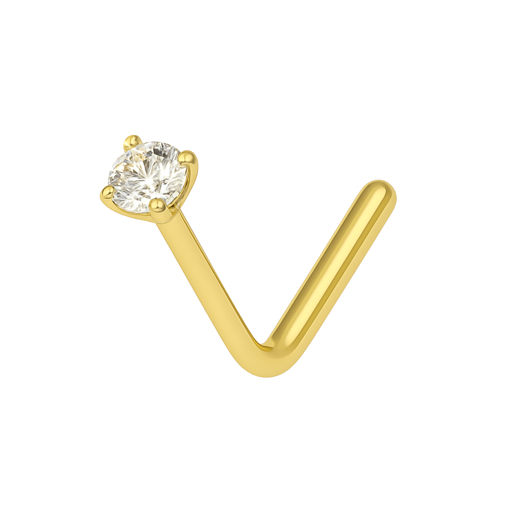 9K Gold Diamond Studded L Bend Nose Stud - Monster Piercing