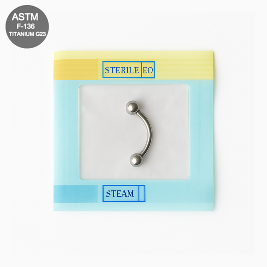 EO Gas Sterilised G23 Titanium Externally Threaded Ball End Curved Bar - Monster Piercing