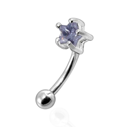 925 Sterling Silver Jewelled Star Curved Barbell Eyebrow | Rook | Bridge Ring