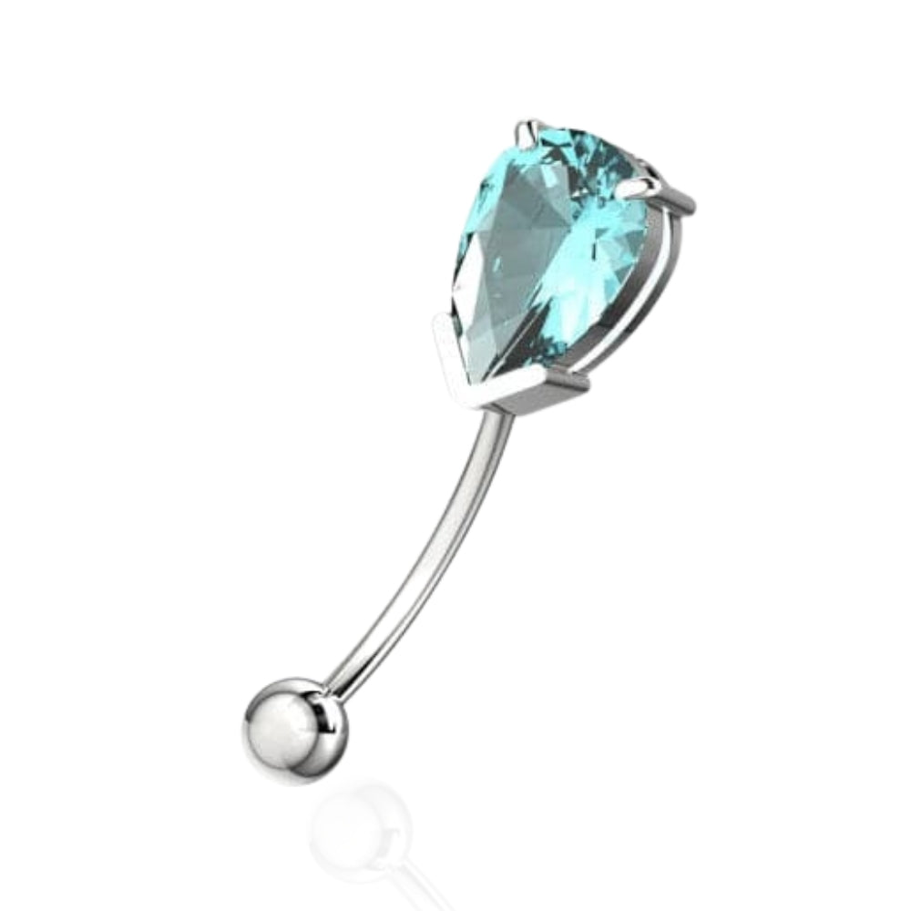 316L Surgical Steel Pear Shaped Jewelled Curved Barbell Eyebrow | Rook | Bridge Ring - Monster Piercing