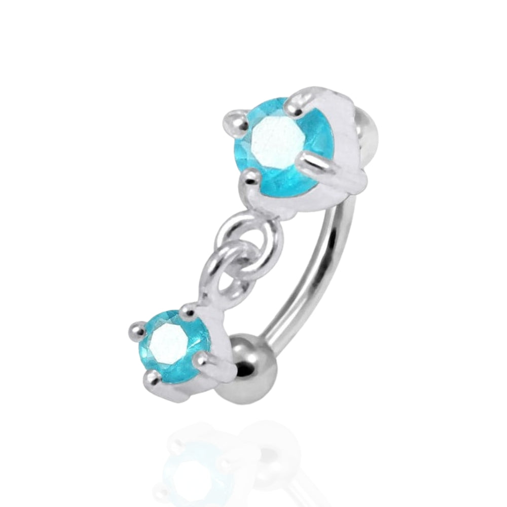 925 Sterling Silver Round CZ Jewelled Dangling Curved Barbell Eyebrow | Rook | Bridge Ring