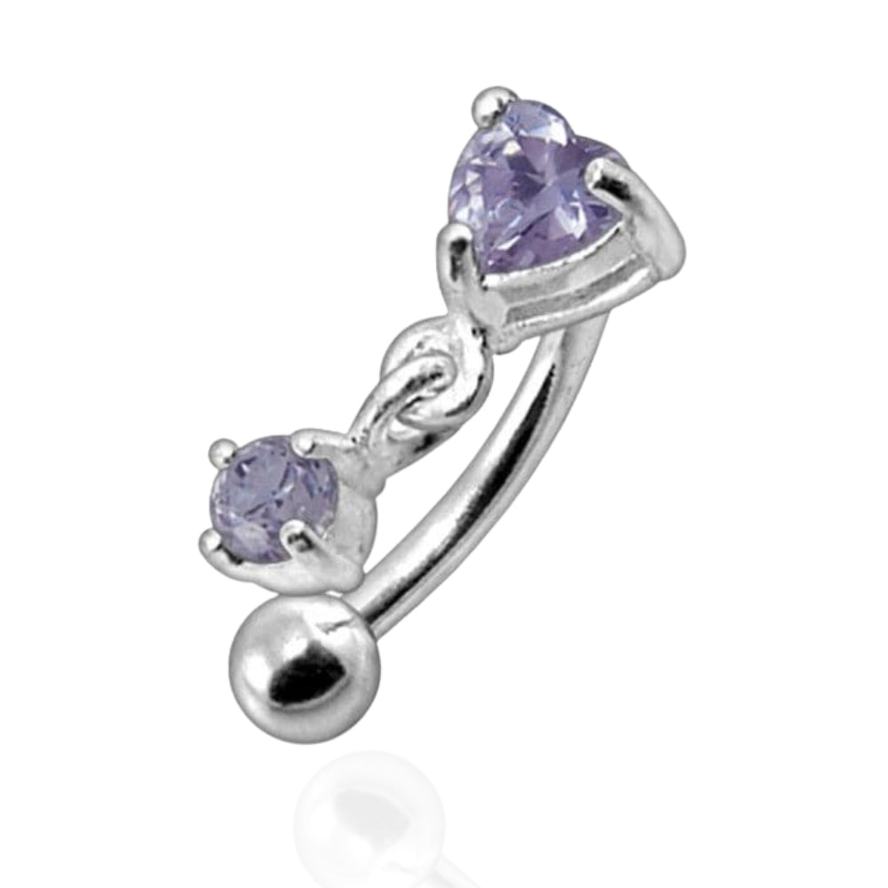 316L Surgical Steel Rhinestone Jewelled Heart with Dangle Curved Barbell Eyebrow | Rook | Bridge Ring - Monster Piercing