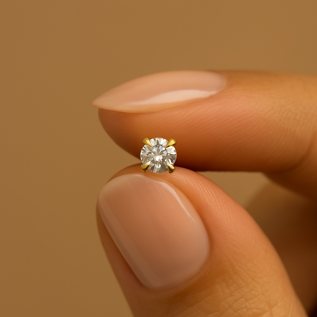 9K Gold Claw Set Round Lab Grown Diamond Nose Screw Stud - Monster Piercing