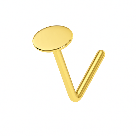 14K Gold Plain Button Style L-Shape Nose Stud - Monster Piercing