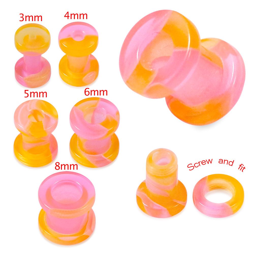 UV Orange & Pink External Screw Fit Flesh Tunnel - Monster Piercing