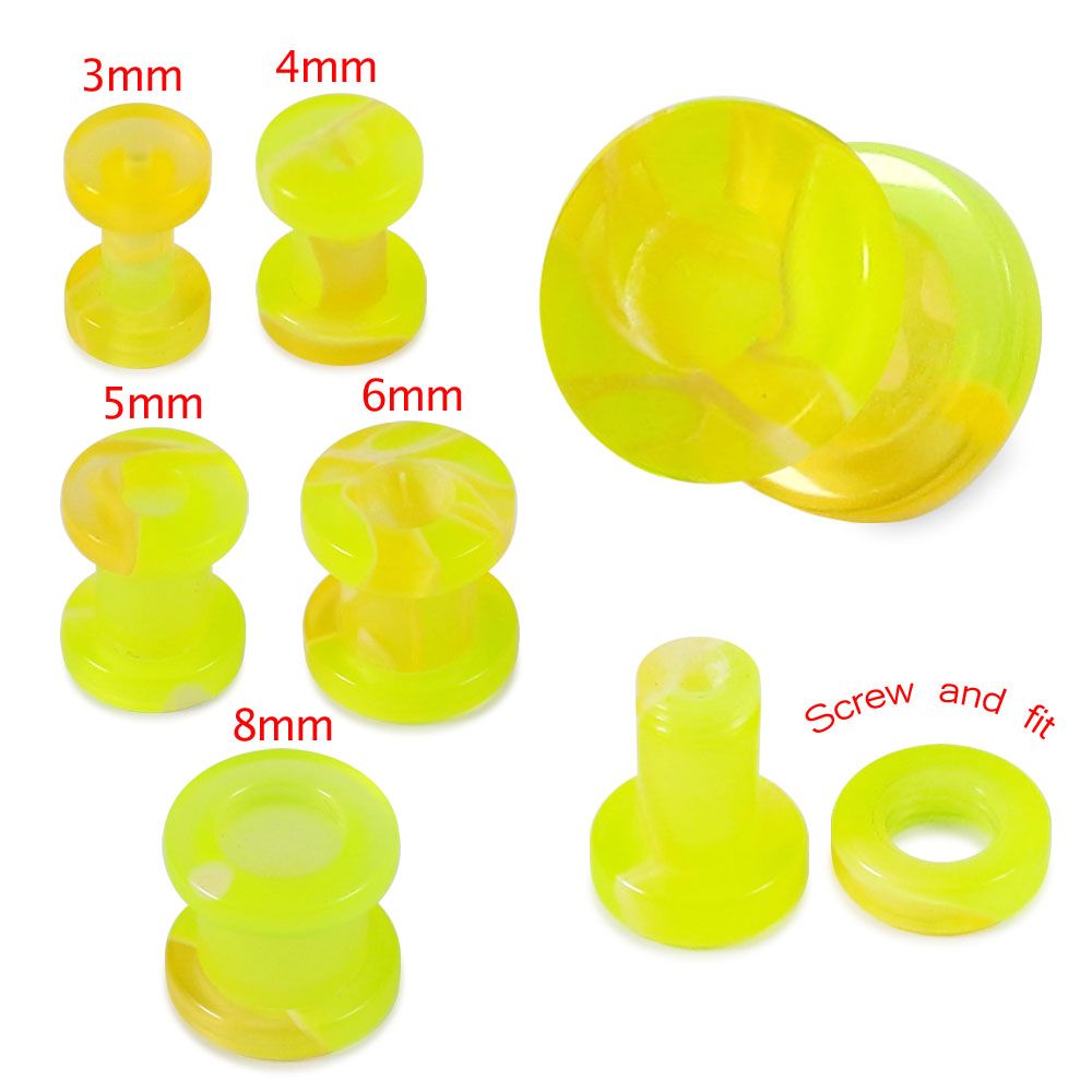 UV Yellow External Screw Fit Flesh Tunnel - Monster Piercing
