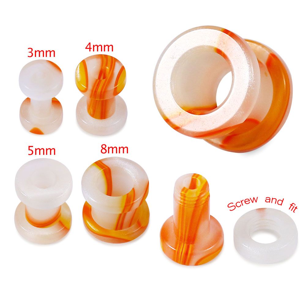 UV Orange & Clear External Screw Fit Flesh Tunnel - Monster Piercing