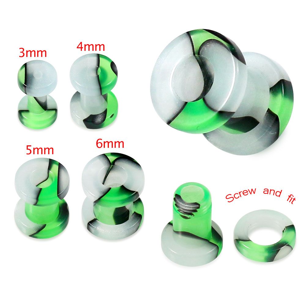 UV Green & Black External Screw Fit Flesh Tunnel - Monster Piercing