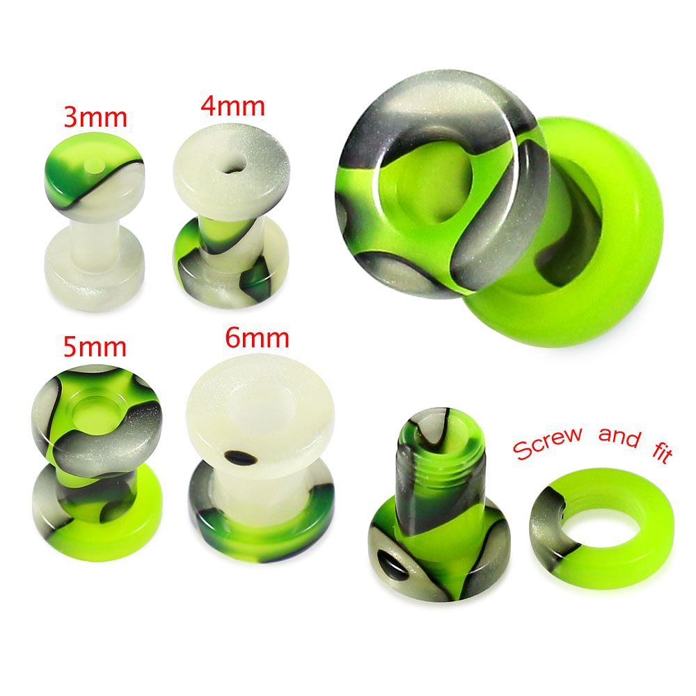 UV Lime & Black External Screw Fit Flesh Tunnel - Monster Piercing