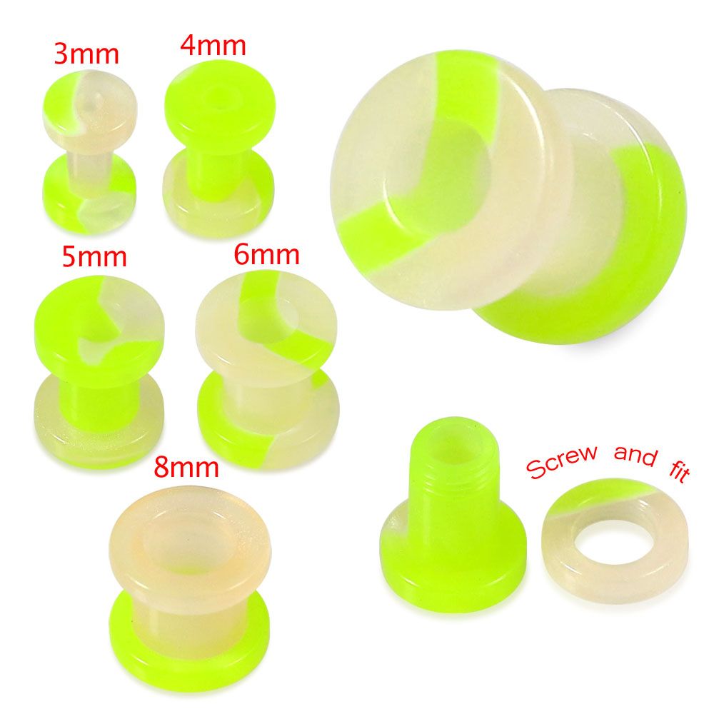 UV Green & Cream External Screw Fit Flesh Tunnel - Monster Piercing