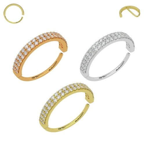 316L Surgical Steel Double Line CZ Jewelled Bendable Flexy Hoop - Monster Piercing