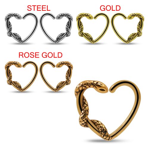 Variety of jewelled snake heart closure rings