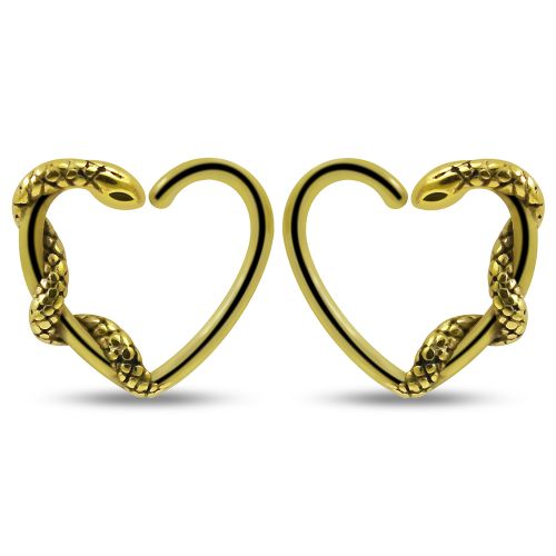 Jewelled snake heart closure ring in gold