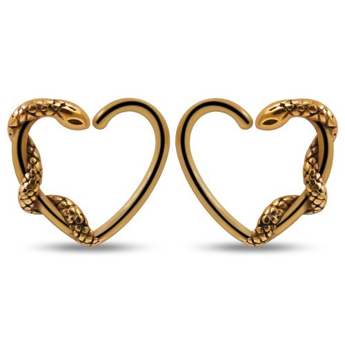 Jewelled snake heart closure ring in rose gold