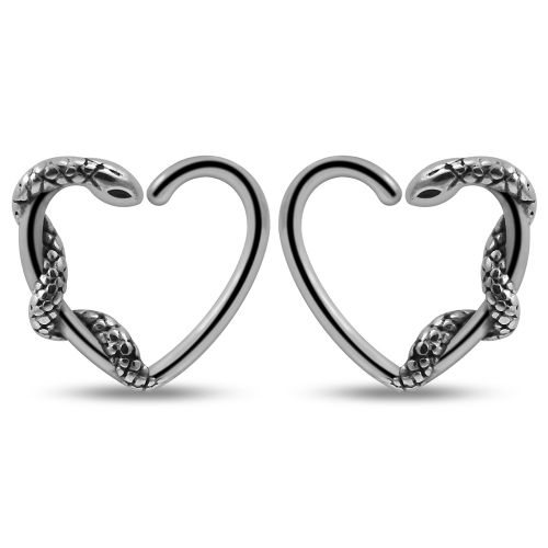 Jewelled snake heart closure ring in steel