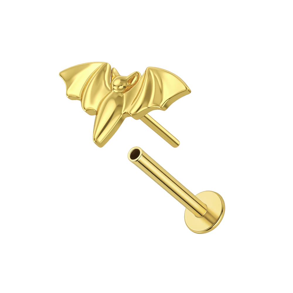 Gold Bat Threadless Flatback Stud with Post