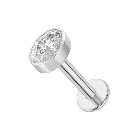 G23 Titanium Oval CZ Jewelled Threadless Flatback Stud