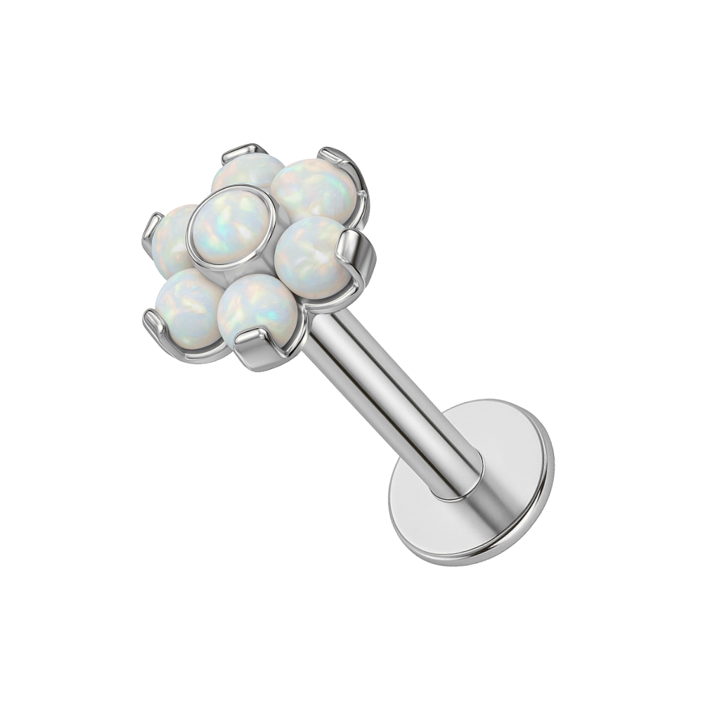 G23 Titanium Opal Flower Threadless Push-Fit Flatback Stud