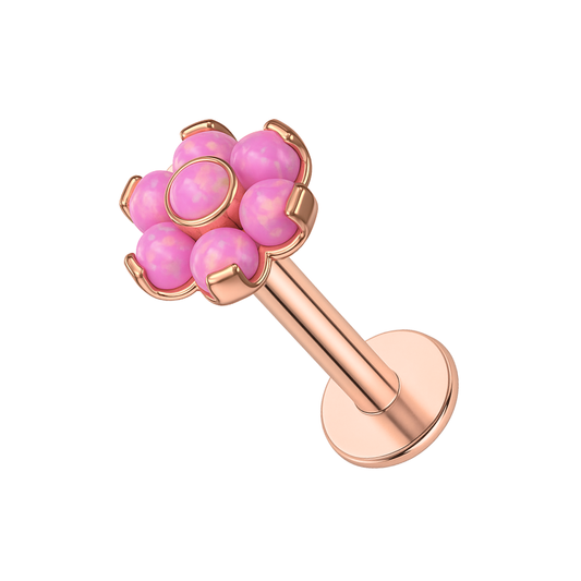G23 Titanium (Rose Gold PVD) Opal Flower Threadless Push-Fit Flatback Stud