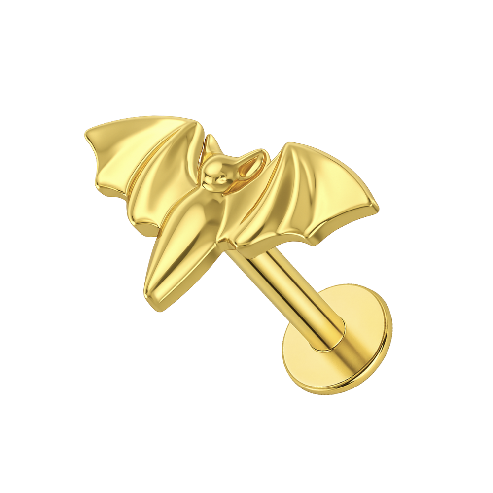 Gold Bat Threadless Stud in G23 Titanium