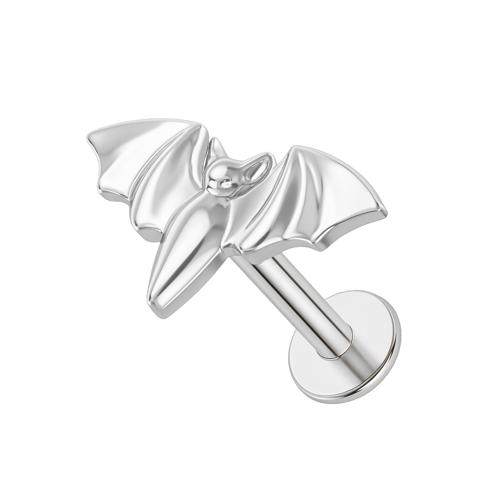 Silver Bat Threadless Stud in G23 Titanium