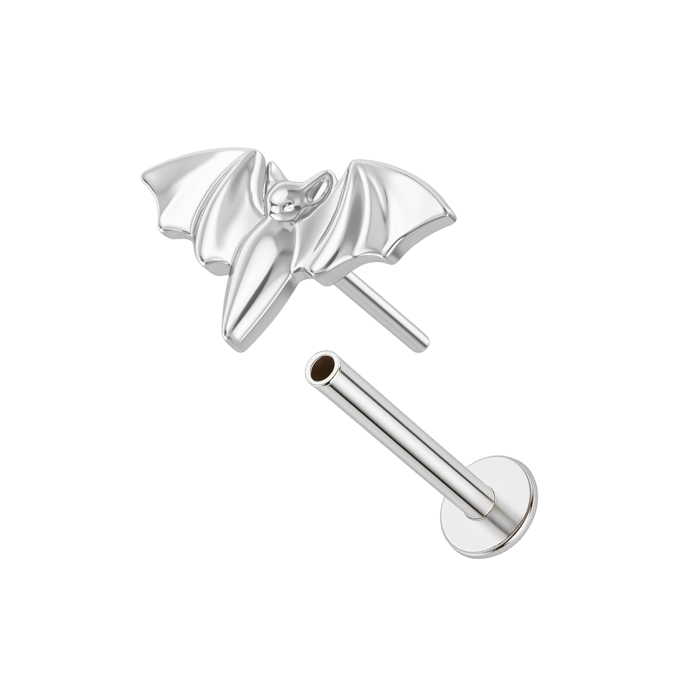 Silver Bat Threadless Flatback Stud with Post