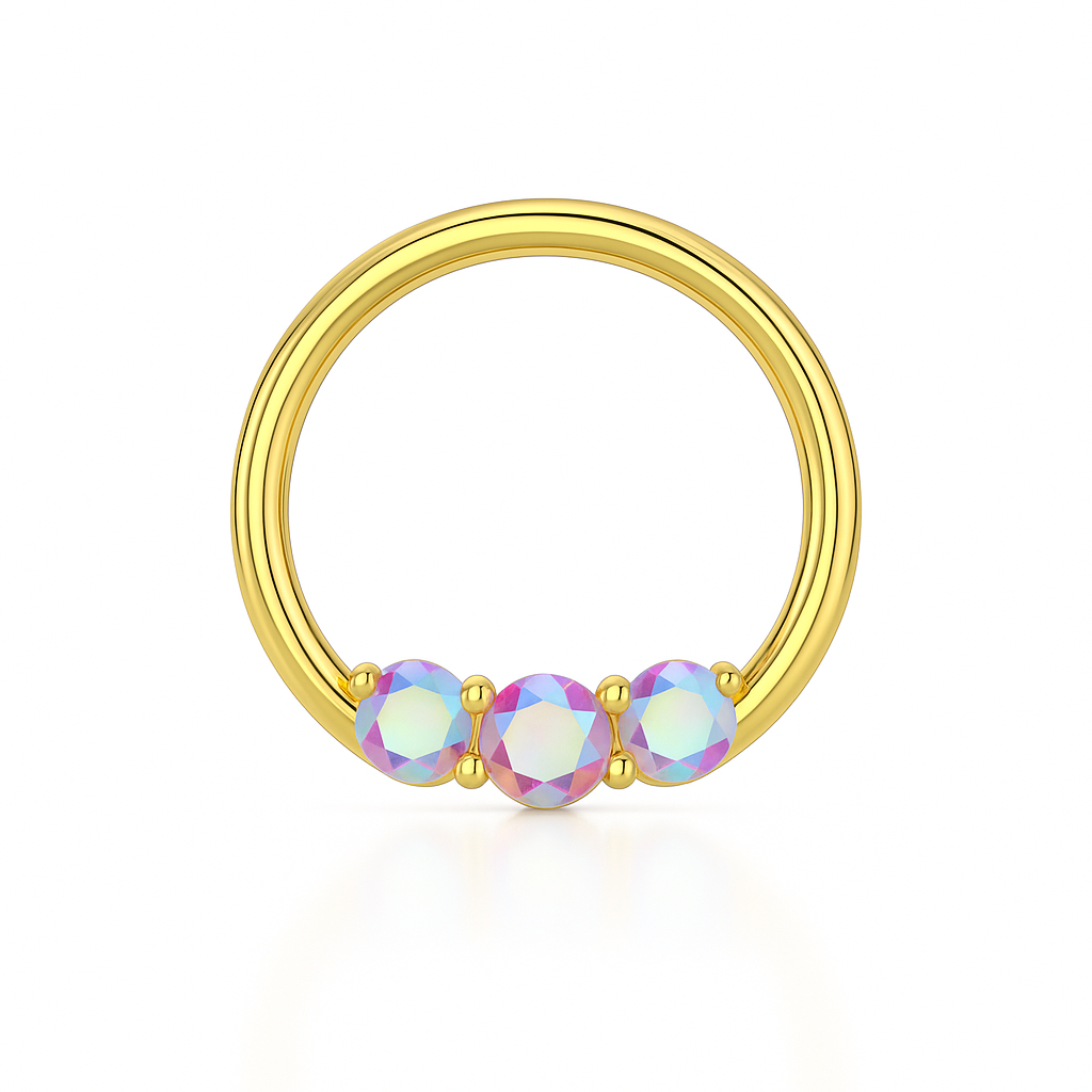 G23 Titanium Tri-Jewelled Hinged Segment Clicker Ring - Monster Piercing