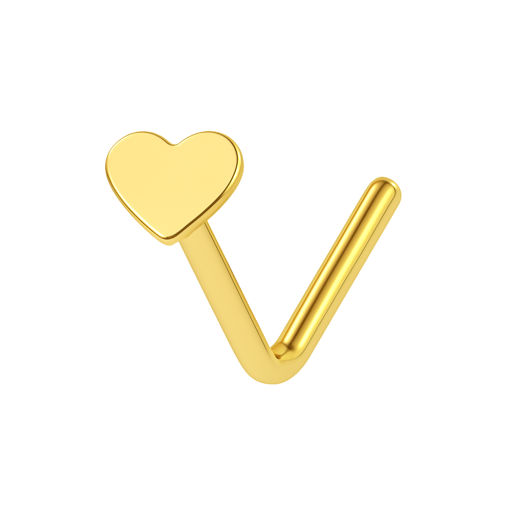 9K Gold L-Shaped Plain Heart Design Nose Stud - Monster Piercing