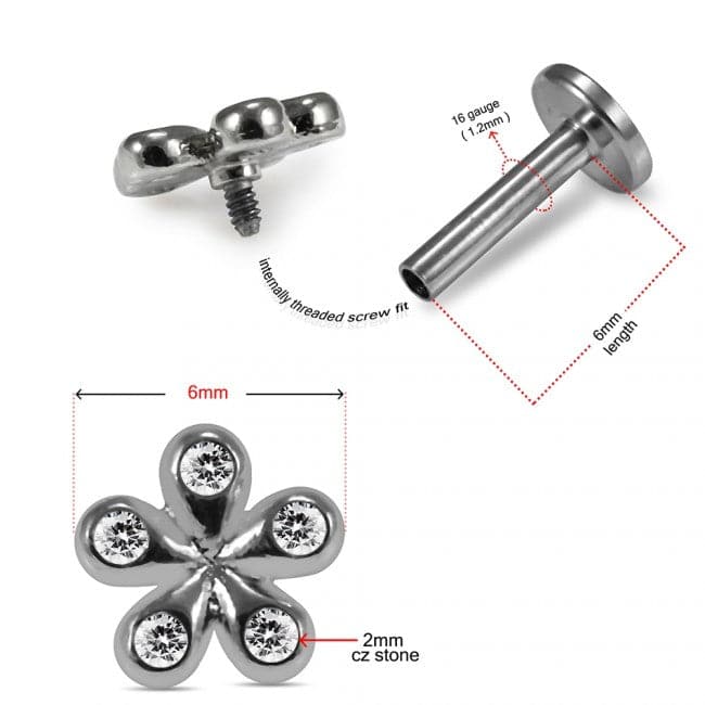 316L Surgical Steel CZ Studded Daisy Cartilage Stud - Monster Piercing