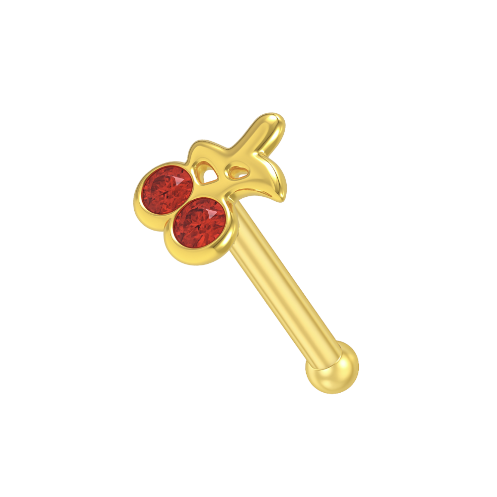 14K Gold Jewelled Cherry Nose Bone - Monster Piercing