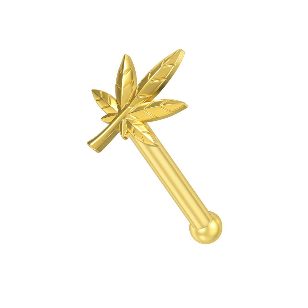 9K Gold Marijuana Leaf Nose Bone - Monster Piercing